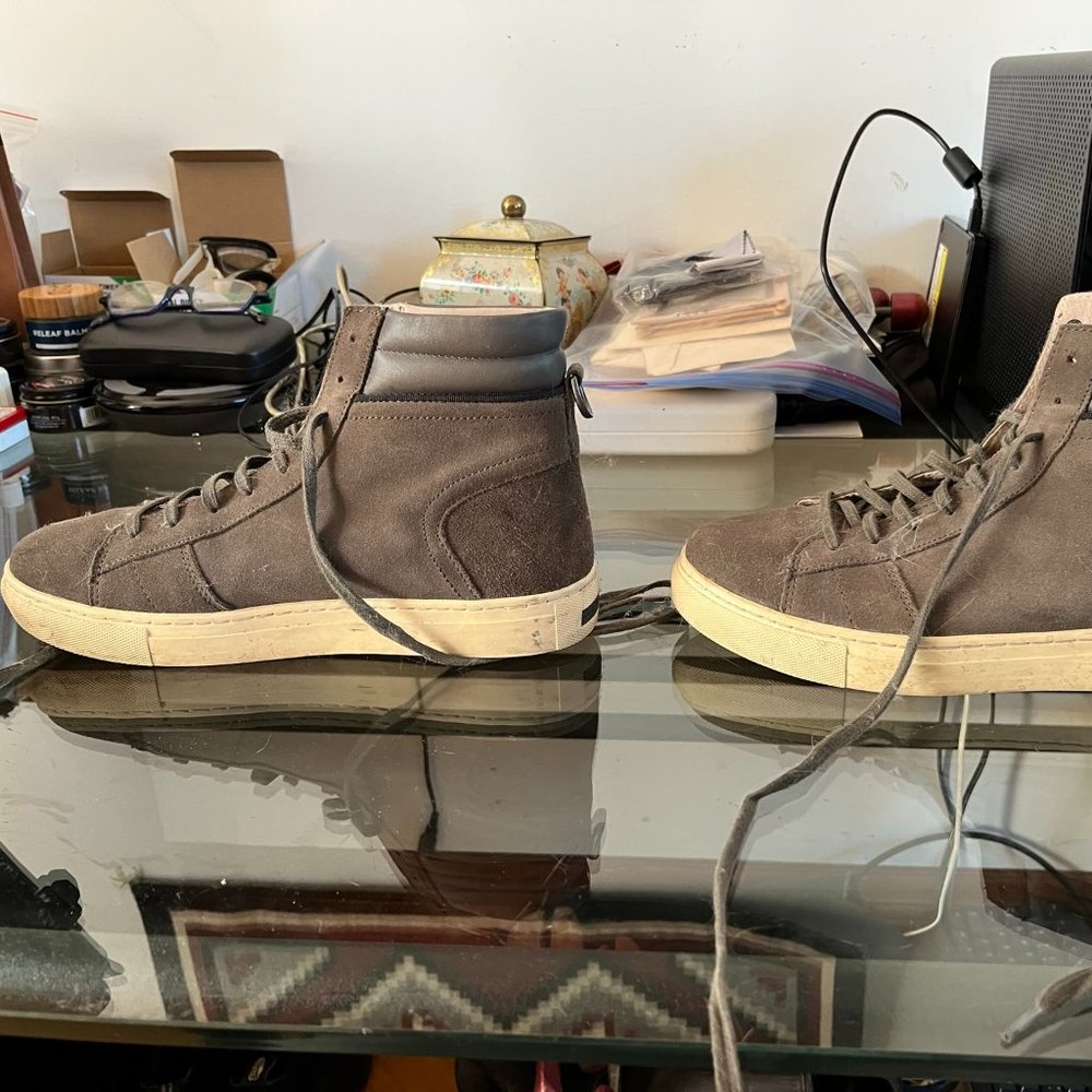 Andrew Marc Men's Remsen High-Top Sneakers Brown Leather/Suede Size 8 D